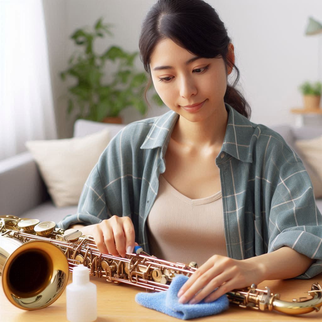 管楽器を清掃する